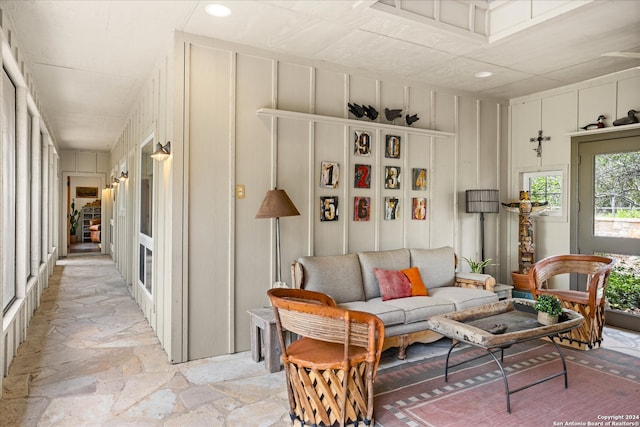 living room with light tile flooring