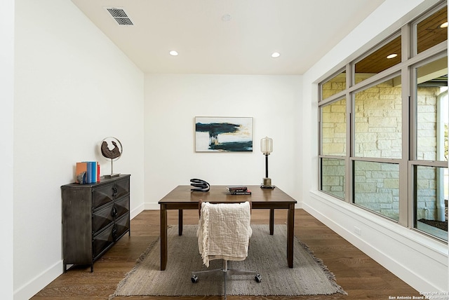 office with dark hardwood / wood-style floors