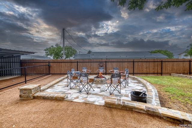 exterior space featuring a fire pit