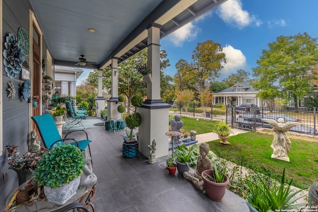 view of patio / terrace featuring ceiling fan