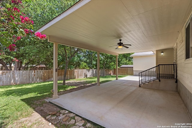 view of patio / terrace featuring ceiling fan