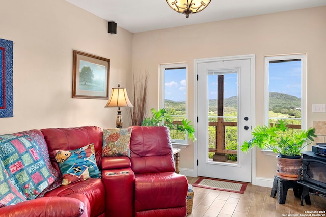 living room with hardwood / wood-style floors and plenty of natural light