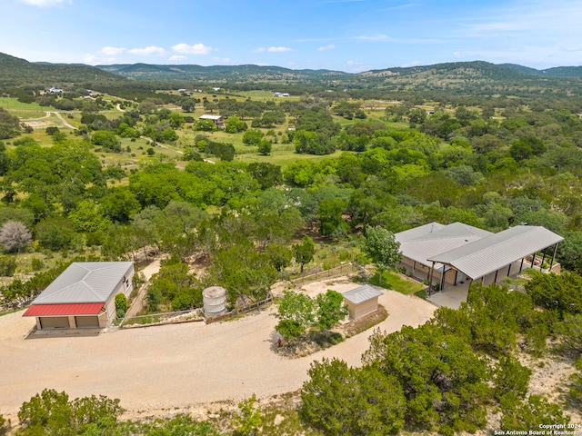 birds eye view of property featuring a mountain view