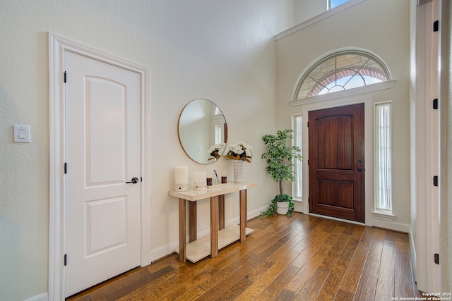 entryway with dark wood-type flooring