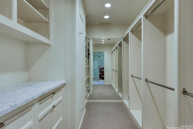 spacious closet featuring light carpet and visible vents