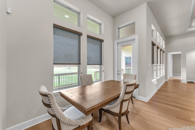 dining area with a healthy amount of sunlight and light wood-type flooring