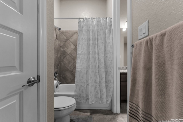 full bathroom featuring tile flooring, vanity, toilet, and shower / tub combo