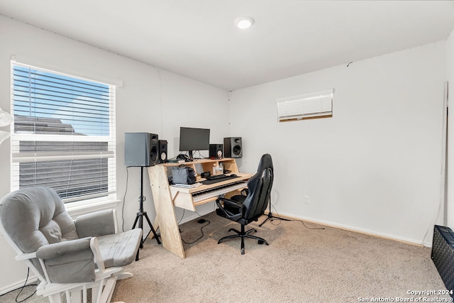 view of carpeted home office