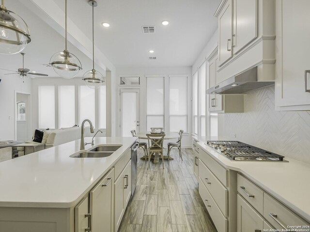 kitchen featuring sink, plenty of natural light, a kitchen island with sink, and ceiling fan