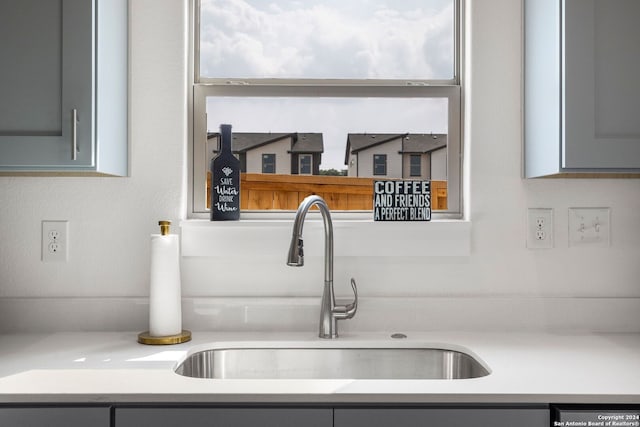 details with gray cabinets and sink