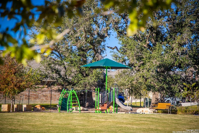 view of jungle gym with a yard