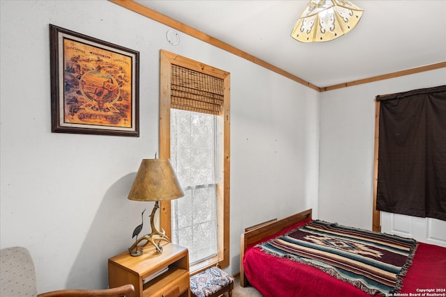 bedroom with crown molding