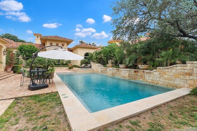 view of swimming pool featuring a patio