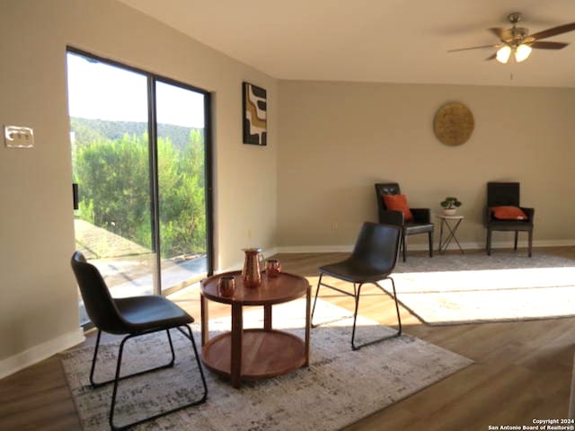 interior space featuring hardwood / wood-style floors and ceiling fan