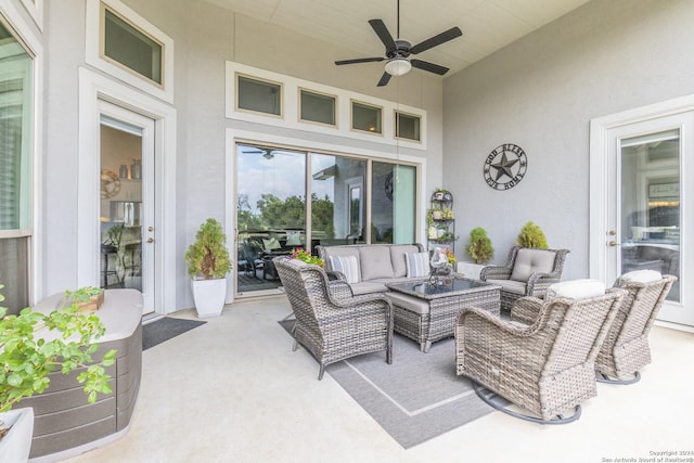 view of patio / terrace featuring an outdoor living space and ceiling fan