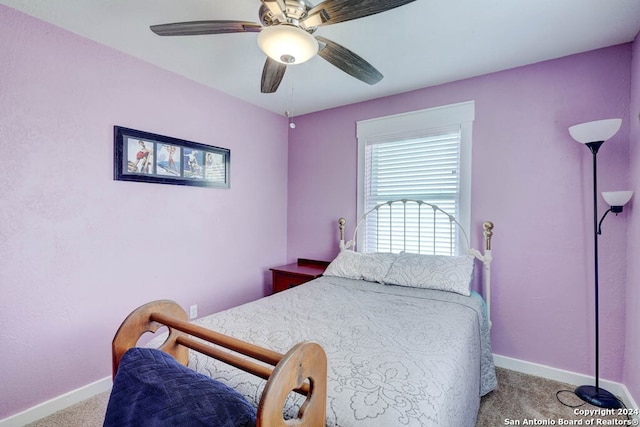 bedroom featuring carpet flooring and ceiling fan