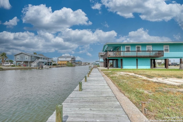 view of dock with a water view