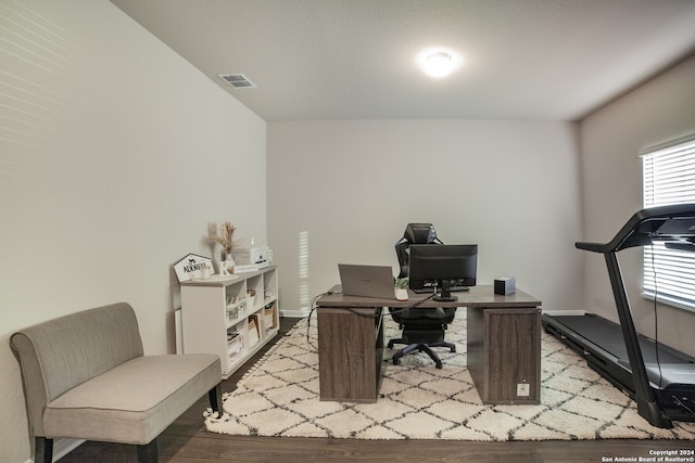 office area featuring hardwood / wood-style floors