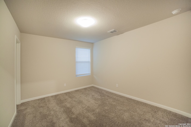 unfurnished room with carpet and a textured ceiling