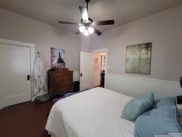 bedroom with a closet and ceiling fan