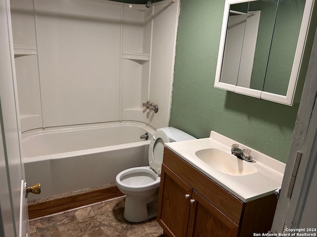 full bathroom with toilet, vanity, and shower / bathing tub combination