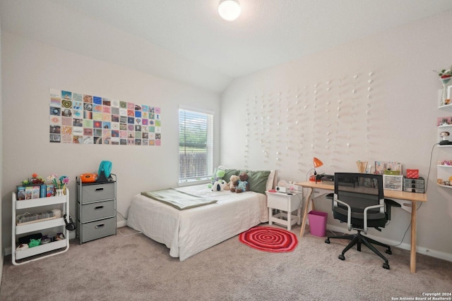 carpeted bedroom featuring vaulted ceiling