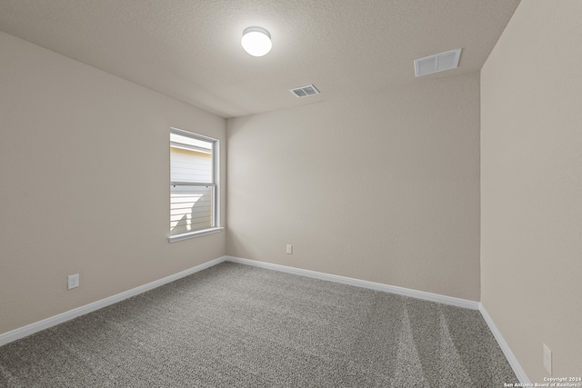 spare room featuring carpet flooring and a textured ceiling