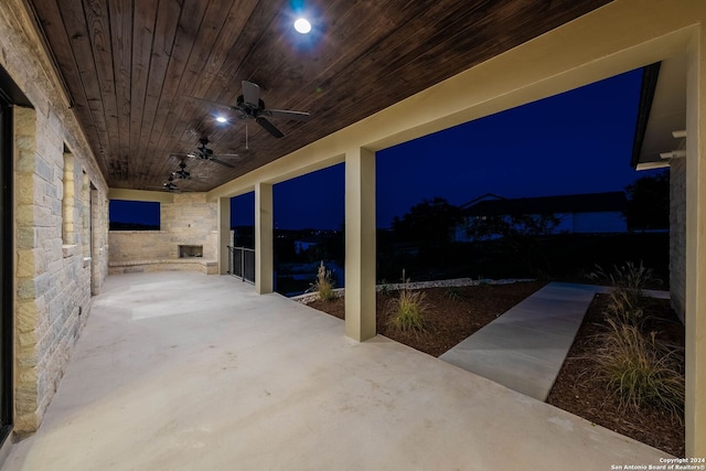 patio at twilight with ceiling fan