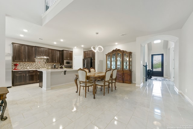 dining room with light tile patterned floors