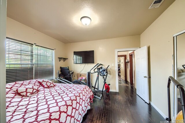 bedroom with a closet and hardwood / wood-style floors