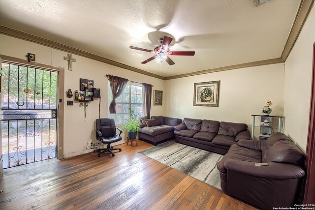 dining space with ceiling fan and dark wood-type flooring