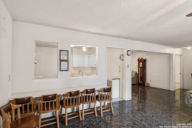 dining room with a textured ceiling