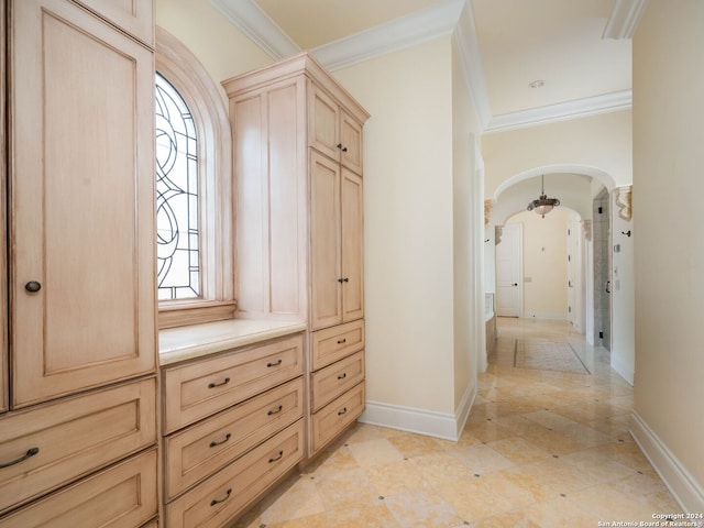 hall featuring ornamental molding