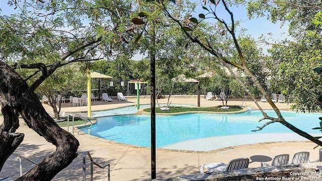 view of swimming pool featuring a patio