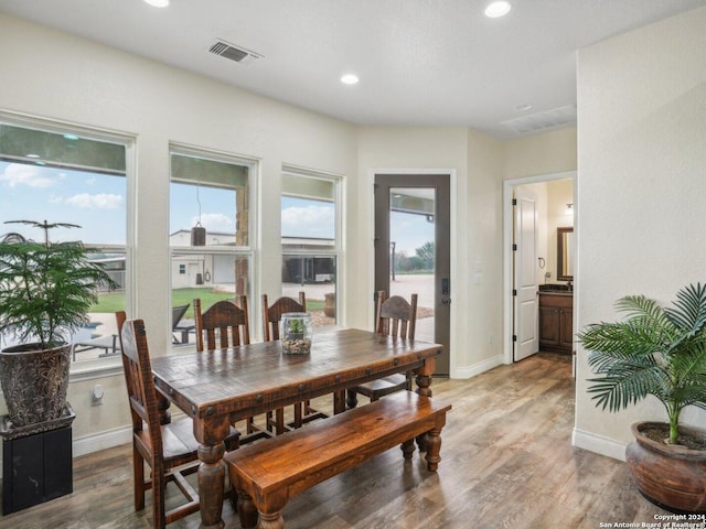 7803 US Highway 181, Falls City, TX 78113 - dining room with light wood finished floors, baseboards, and recessed lighting