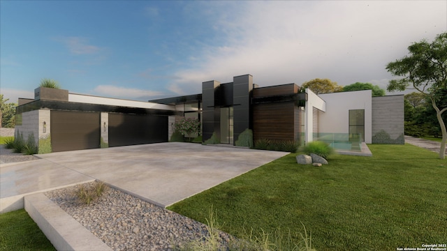 view of front facade featuring a front lawn and a garage