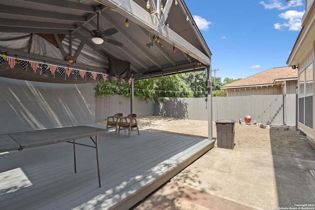 wooden terrace with ceiling fan