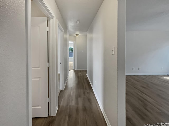 hallway with dark hardwood / wood-style floors