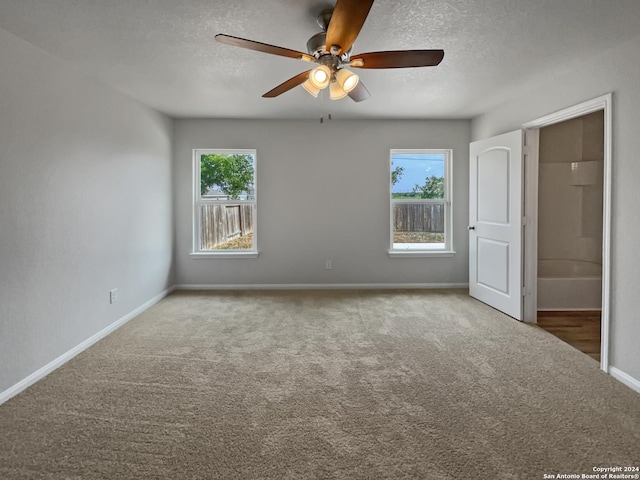 empty room with a textured ceiling, carpet floors, and plenty of natural light