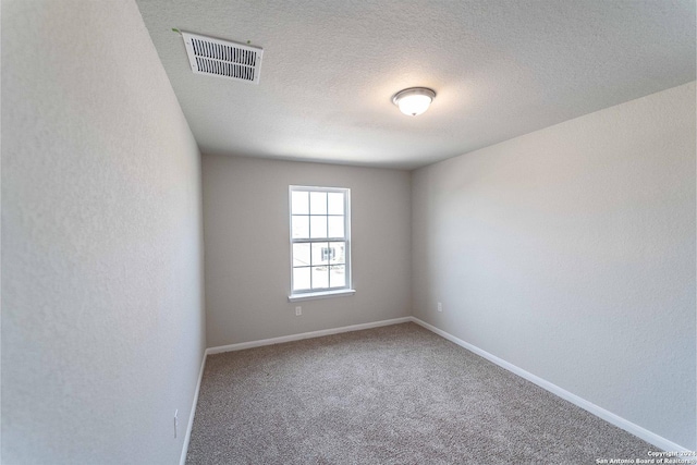 spare room featuring carpet flooring and a textured ceiling