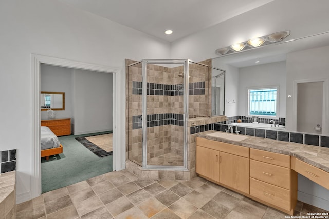 bathroom with vanity and walk in shower