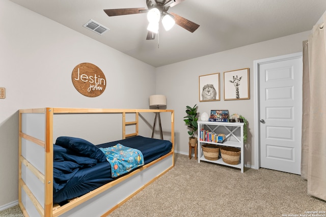 bedroom featuring carpet and ceiling fan