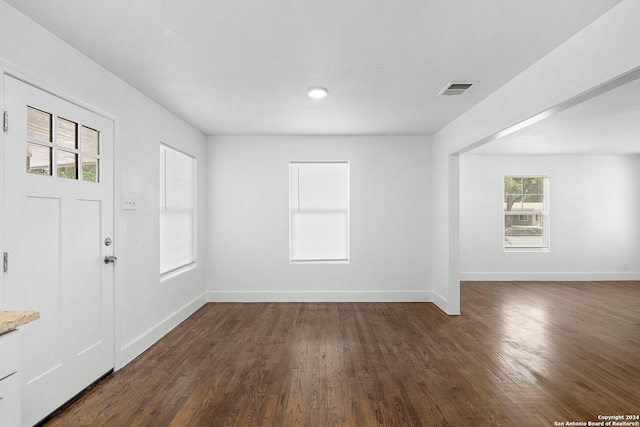 entryway with dark wood-type flooring and a healthy amount of sunlight