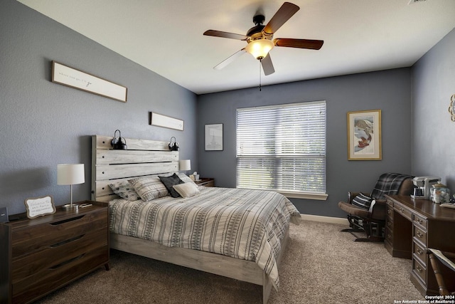 bedroom featuring ceiling fan and carpet floors