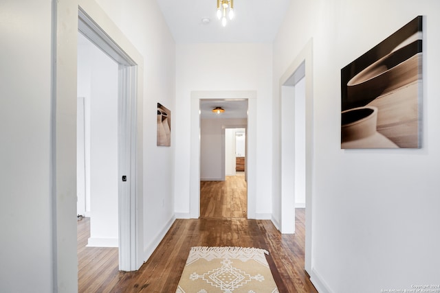 corridor featuring dark hardwood / wood-style floors