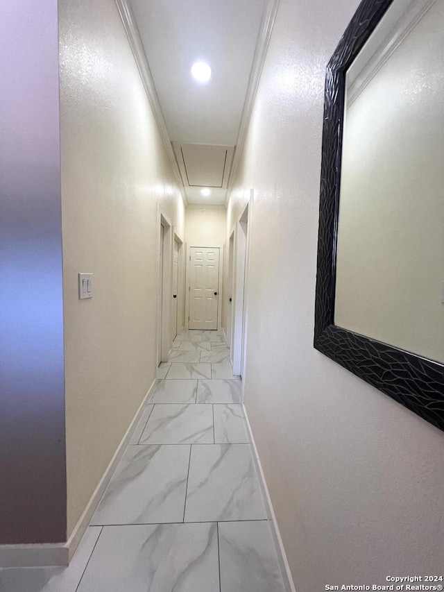 hallway with crown molding