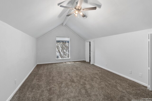 bonus room featuring vaulted ceiling, ceiling fan, and carpet floors