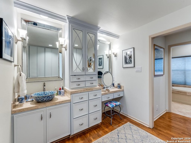 bathroom featuring vanity and wood-type flooring