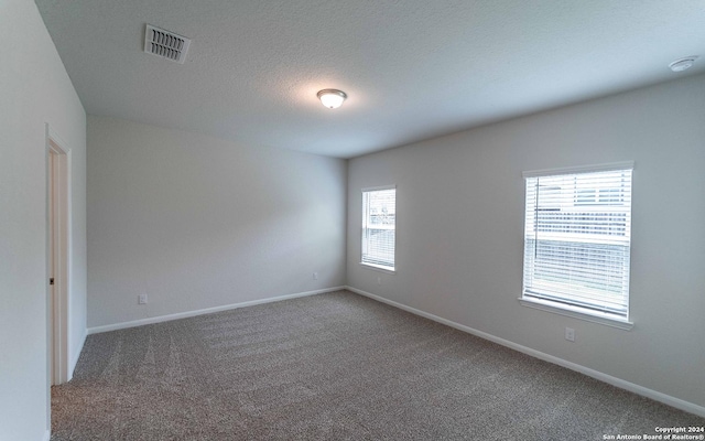 carpeted spare room featuring a textured ceiling