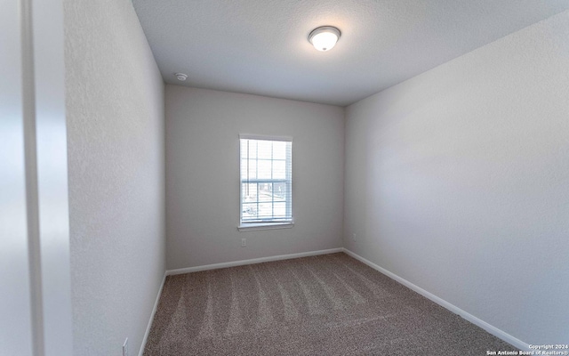 spare room with a textured ceiling and carpet floors